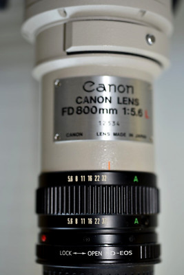Canon New FD NFD 800mm f/5.6 L Telephoto Lens. *FD-EOS ADAPTER*. FD 2X-A.