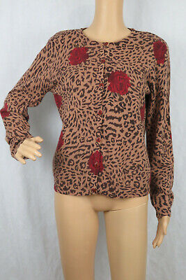 Leopard Rose Cardigan Sweater Rockabilly Punk Medium Nina Leonard Wool Rabbit