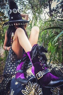 Purple Velvet Witch Disney Maleficent Halloween Costume Ankle Boots Shoes Womans