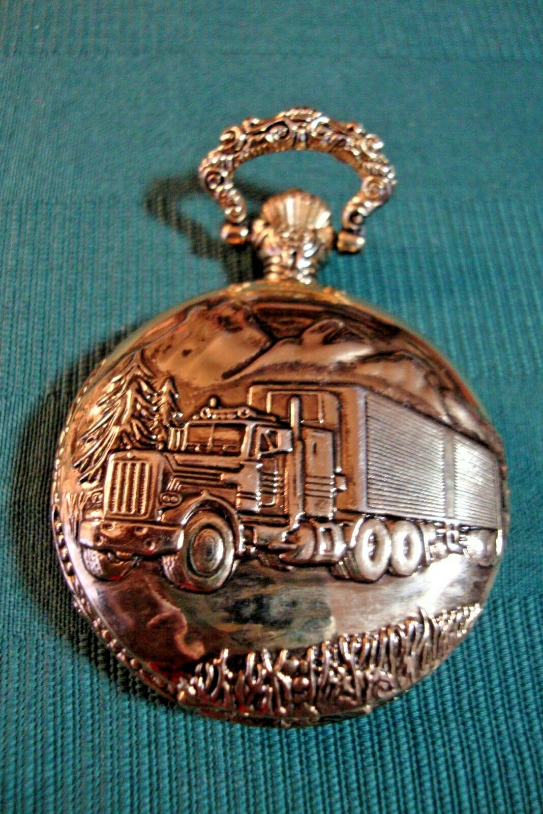Milan Quartz Pocket Watch Semi Truck Pictured on Lid