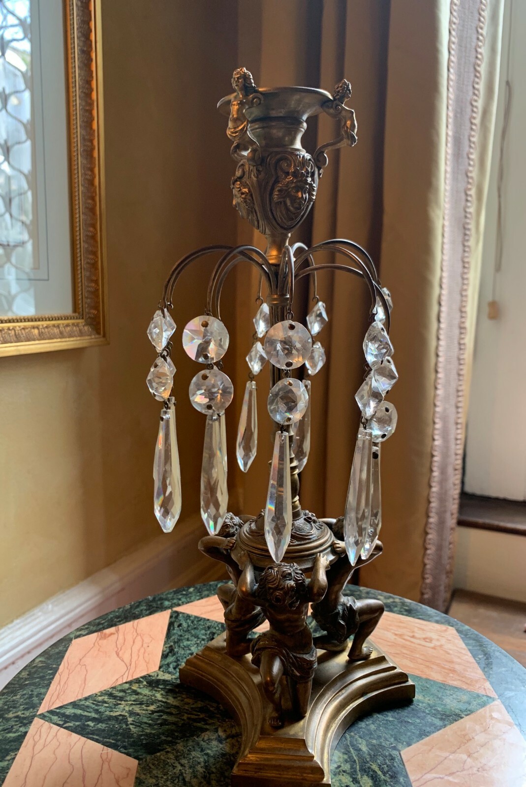ANTIQUE BRONZE GIRONDELLE/ CANDLE HOLDER WITH CRYSTALS 12