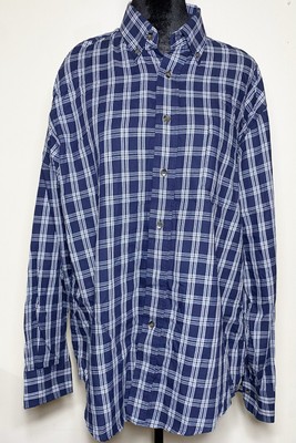 George Check Shirt Men's Blue Plaid Button Down Long Sleeve Collared Cotton