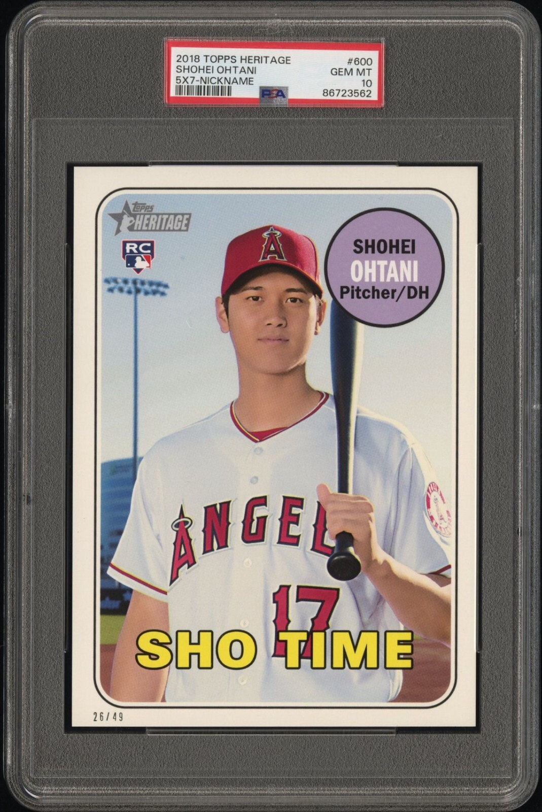 Sho Time 2018 topps Heritage Shohei Ohtani RC 5x7 PSA 10 Gem