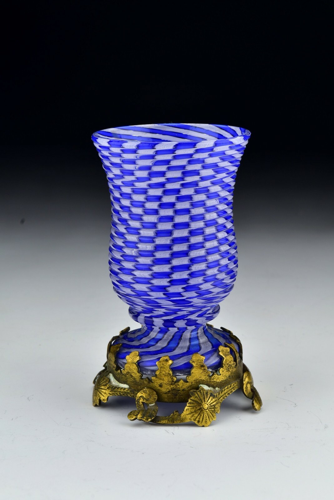 French Clichy Blown Glass Tooth Pick Holder in Cane Swirl Pattern, Ormolu Base