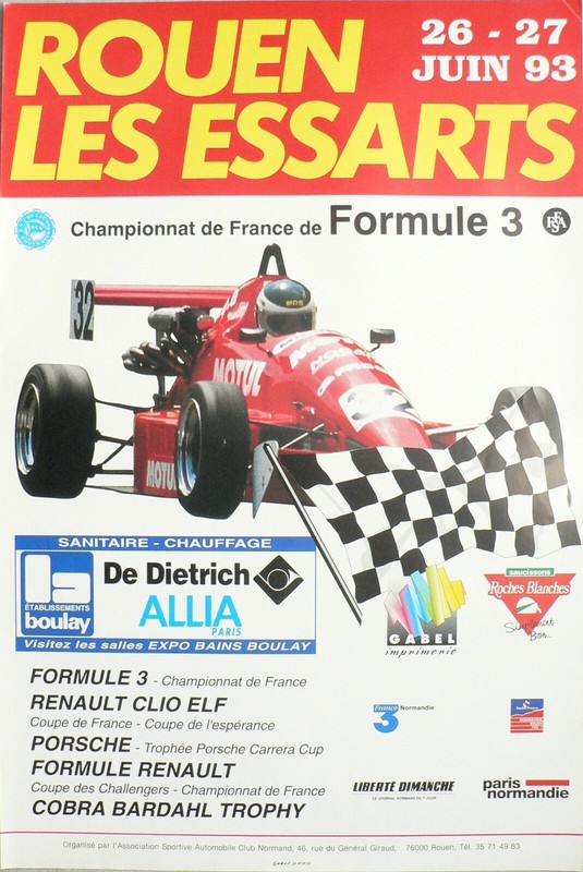 Affiche Originale Circuit Rouen Les Essarts 1993 Championnat De France Formule 3