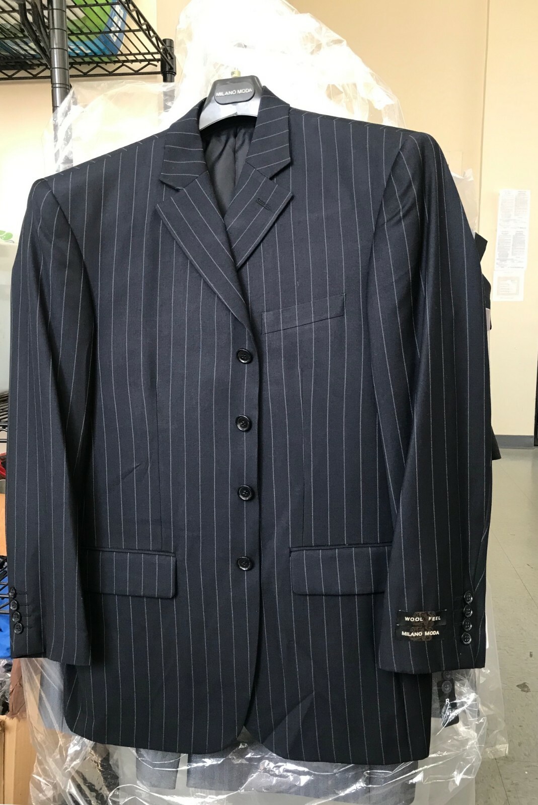 Men's 4 Button Single Breasted Suit,Wool Feel navy/stripe, gray/stripe by Milano