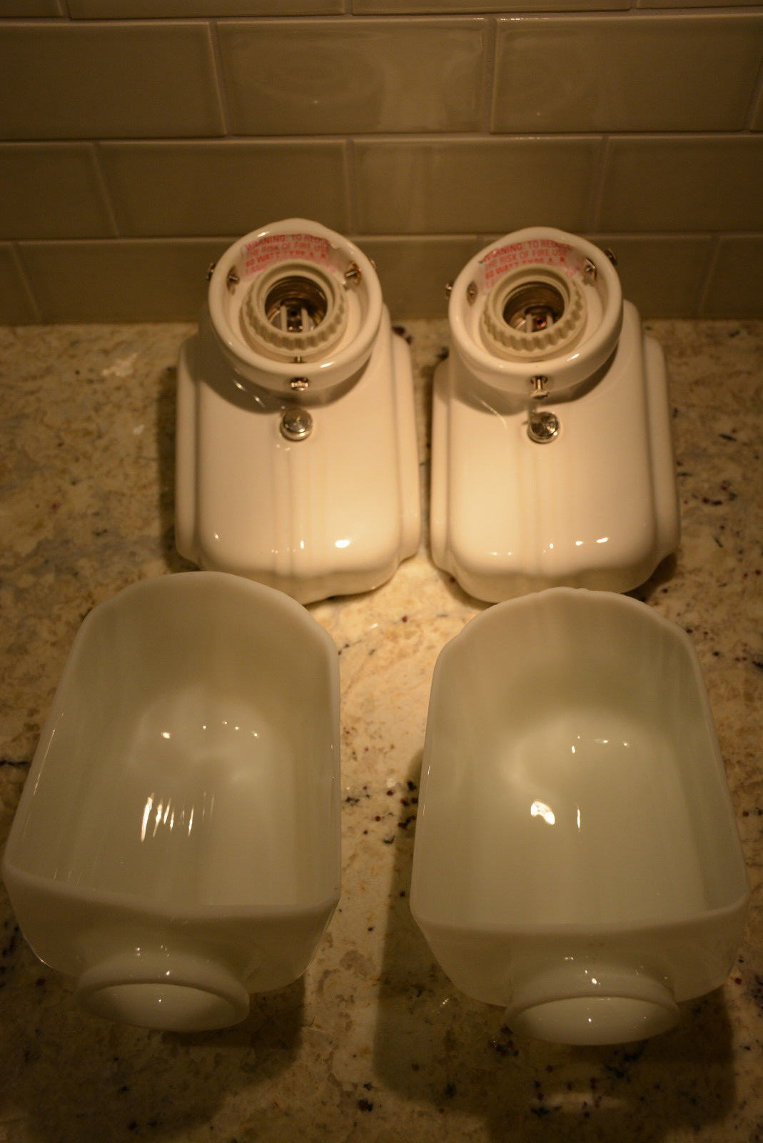 Rejuvenation Hardware Light Fixtures Sconces Bathroom White Porcelain Pair