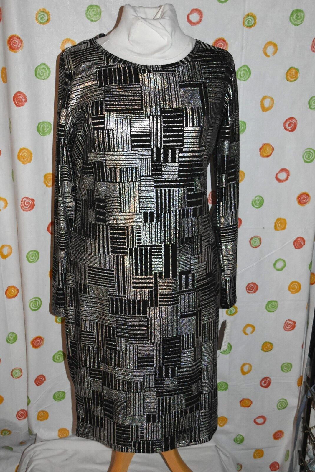 LULAROE WOMENS size Large stretchy Black u0026amp; Shiny Silver DEBBIE DRESS  Nwt | eBay