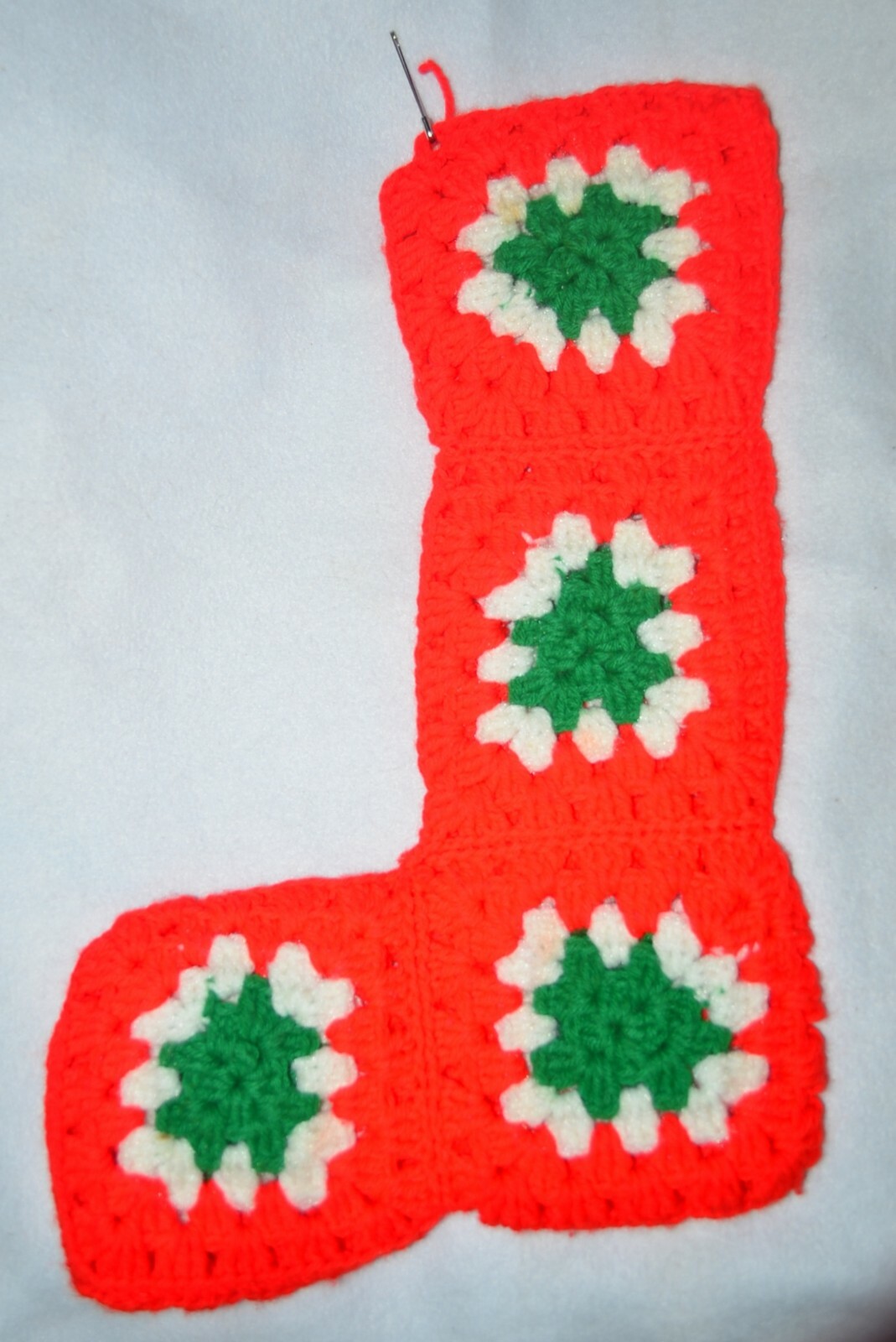 Lot of 5 Vintage Crochet Christmas Stockings Red White Green Granny Squares