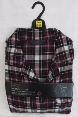 UPC 075877000064 product image for Men's Marks And Spencer Burgundy Check Thermal Long Sleeve Pyjamas Size L | upcitemdb.com