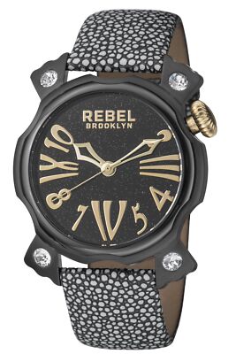 Pre-owned Rebel Women's Rb104-6071 Coney Island Graphite Leather Wristwatch