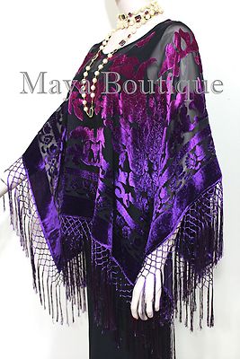 Pre-owned Maya Matazaro Purple Fuchsia Burnout Velvet Poncho Shawl Top Ombree Hand Dye