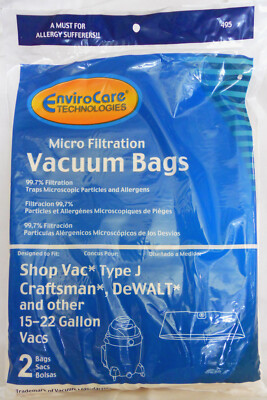 Shop Vac 90673 Type J High Efficiency  Bag Craftsman 15 - 22 Gallon 2 pk