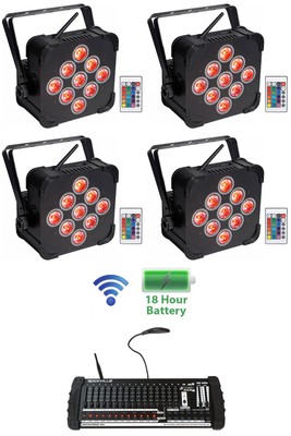(4) Rockville BEST PAR 60 Battery Wash Lights Wireless DMX+384 Ch. Controller