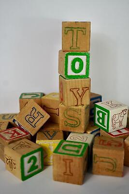 Vintage Toy Blocks Wooden Alphabet and Number Blocks Stackable Nostalgic Toys