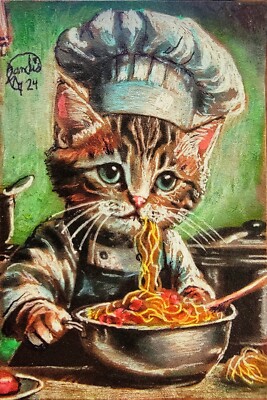 Jacob Landis Limited edition ACEO print /250 Kitty Resteraunt cat ''Kitty Chef''