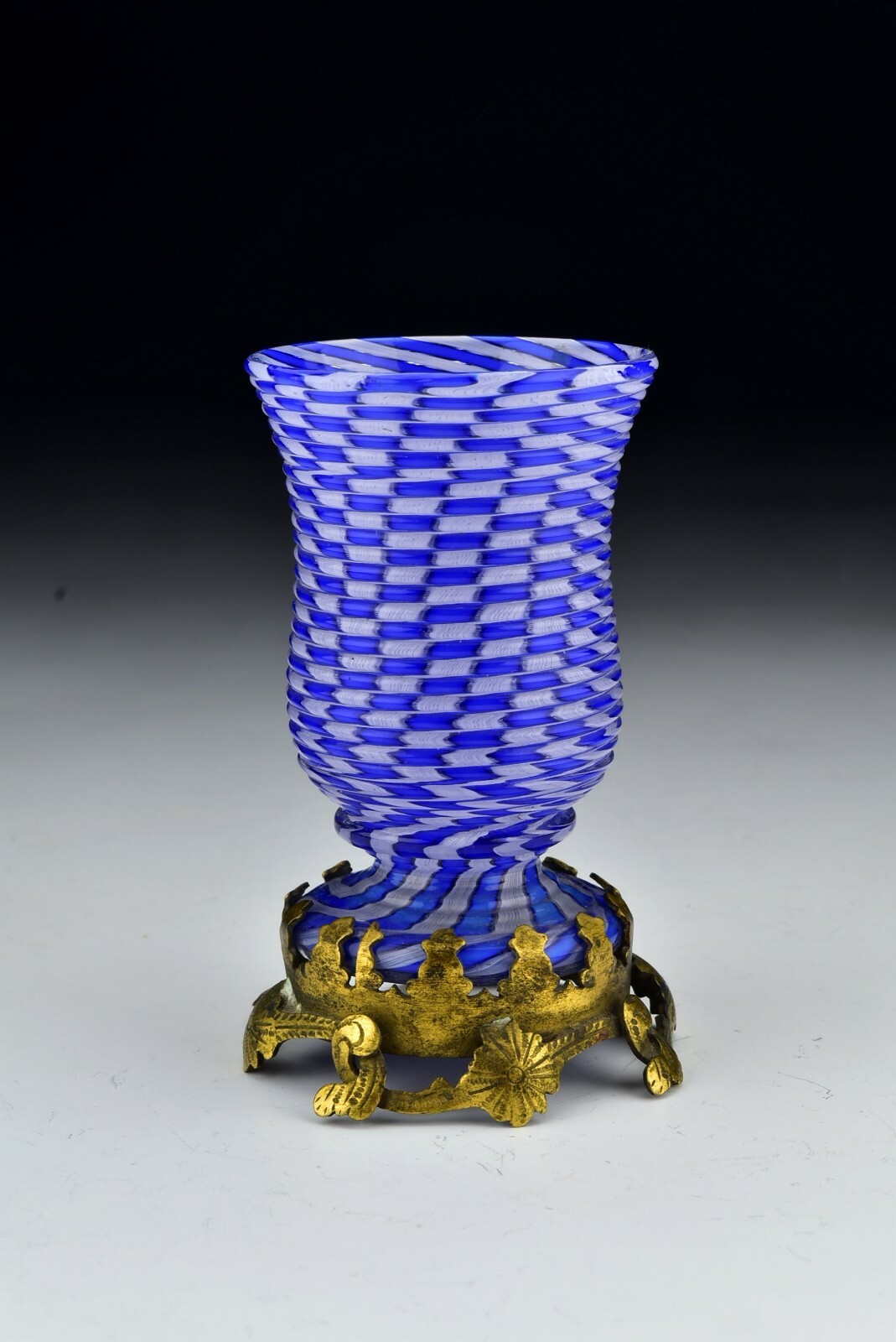 French Clichy Blown Glass Tooth Pick Holder in Cane Swirl Pattern, Ormolu Base