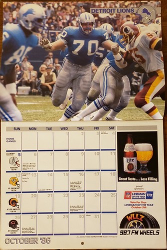 Vintage Detroit Lions Calendar 1986 NFL All-Pros Billy Sims, Doug English & more