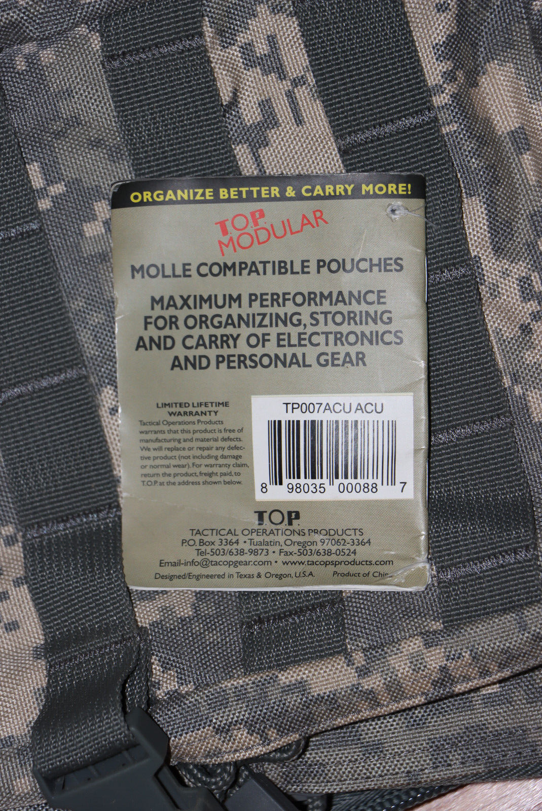 T.O.P. Tactical Operations Products Electronics Utiility Gear Storage Carry Pack