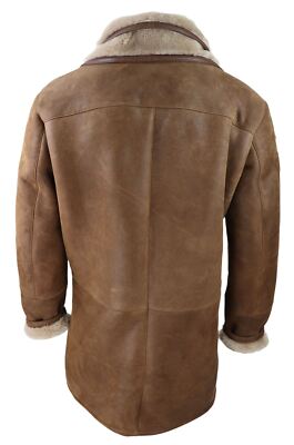 Pre-owned Truclothing Mens 3/4 Duffle Jacket Real Sheepskin Long Smart Casual Button Zip Warm Coat In Tan