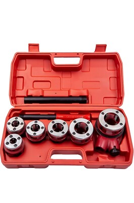 BSPT Pipe Threader 3/8'' to 2'' Dies Set Threading Tool Ratchet w/ Handle 7 Size