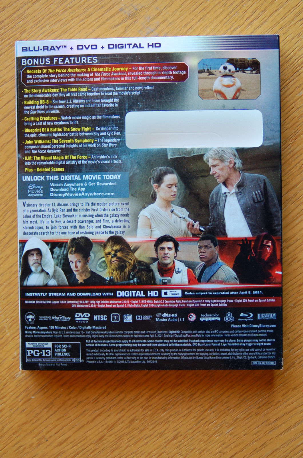 Star Wars: The Force Awakens Blu-ray (SLIPCOVER ONLY)