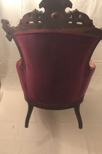 American Renaissance Revival Eastlake Chair With Carved Wood Accents
