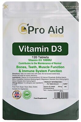 VITAMIN D3 Tablets 1000IU 120 Pack High Strength IMMUNE Bone Support MADE IN UK