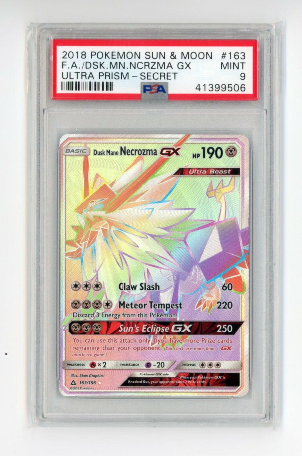 Dusk Mane Necrozma GX 163/156 S&M Ultra Prism Secret Rare Dusk Mane Necrozma GX 163/156 S&M Ultra Prism Secret Rare
