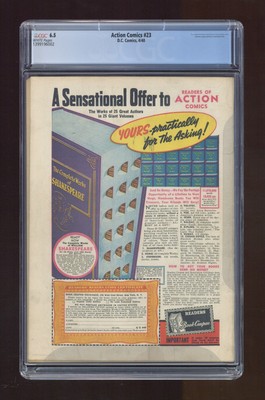 Action Comics (DC) #23 1940 CGC 6.5 CONSERVED 1399196002