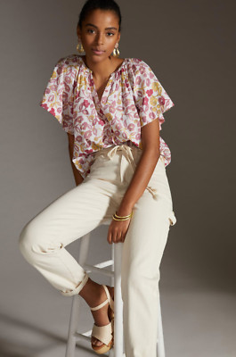 VELVET By Graham & Spencer Split Neck Blouse Multi M $150 F14 126