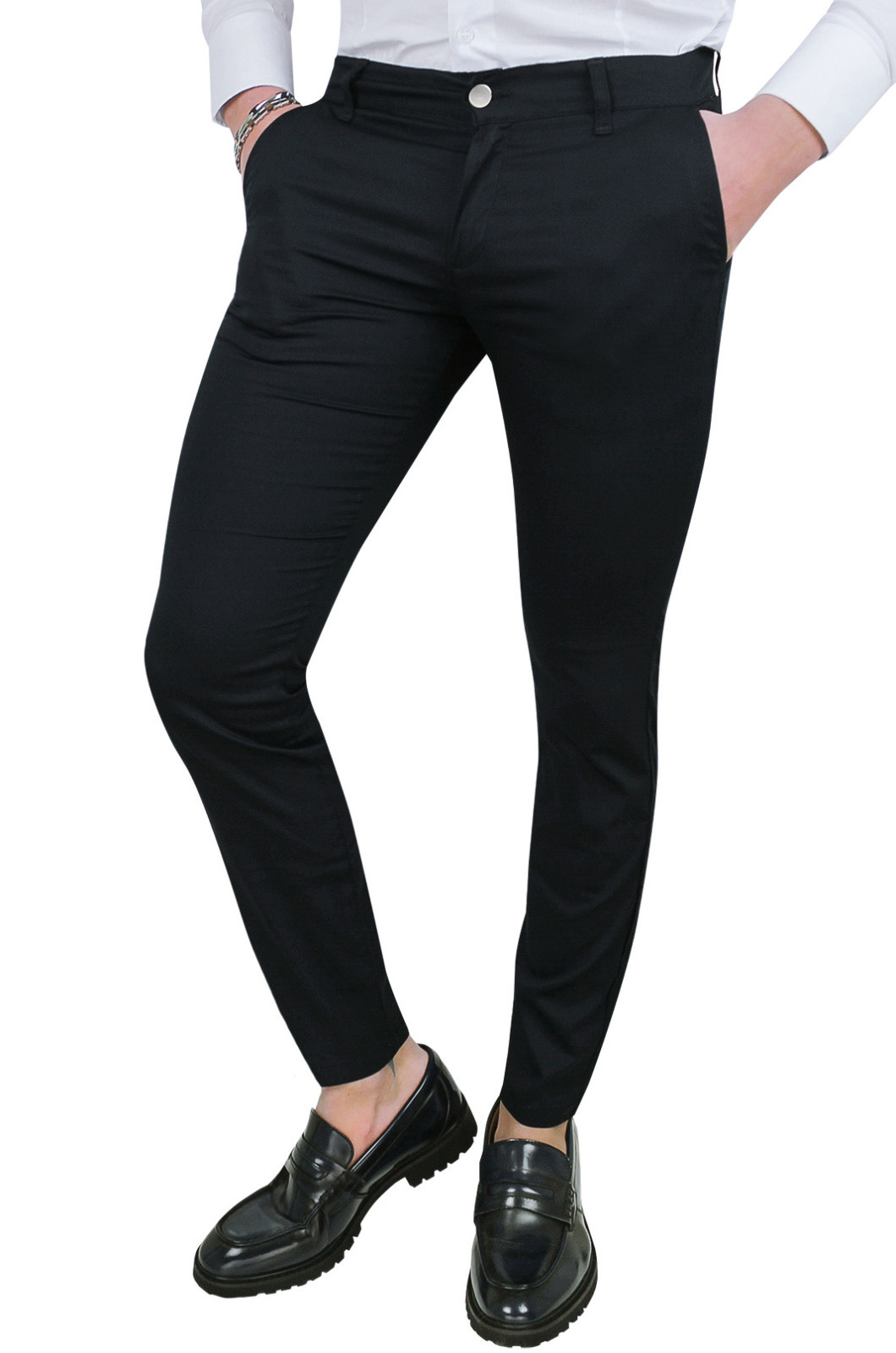 PANTALONI UOMO BATTISTINI NERO CASUAL ELEGANTI SLIM FIT ADERENTI IN COTONE