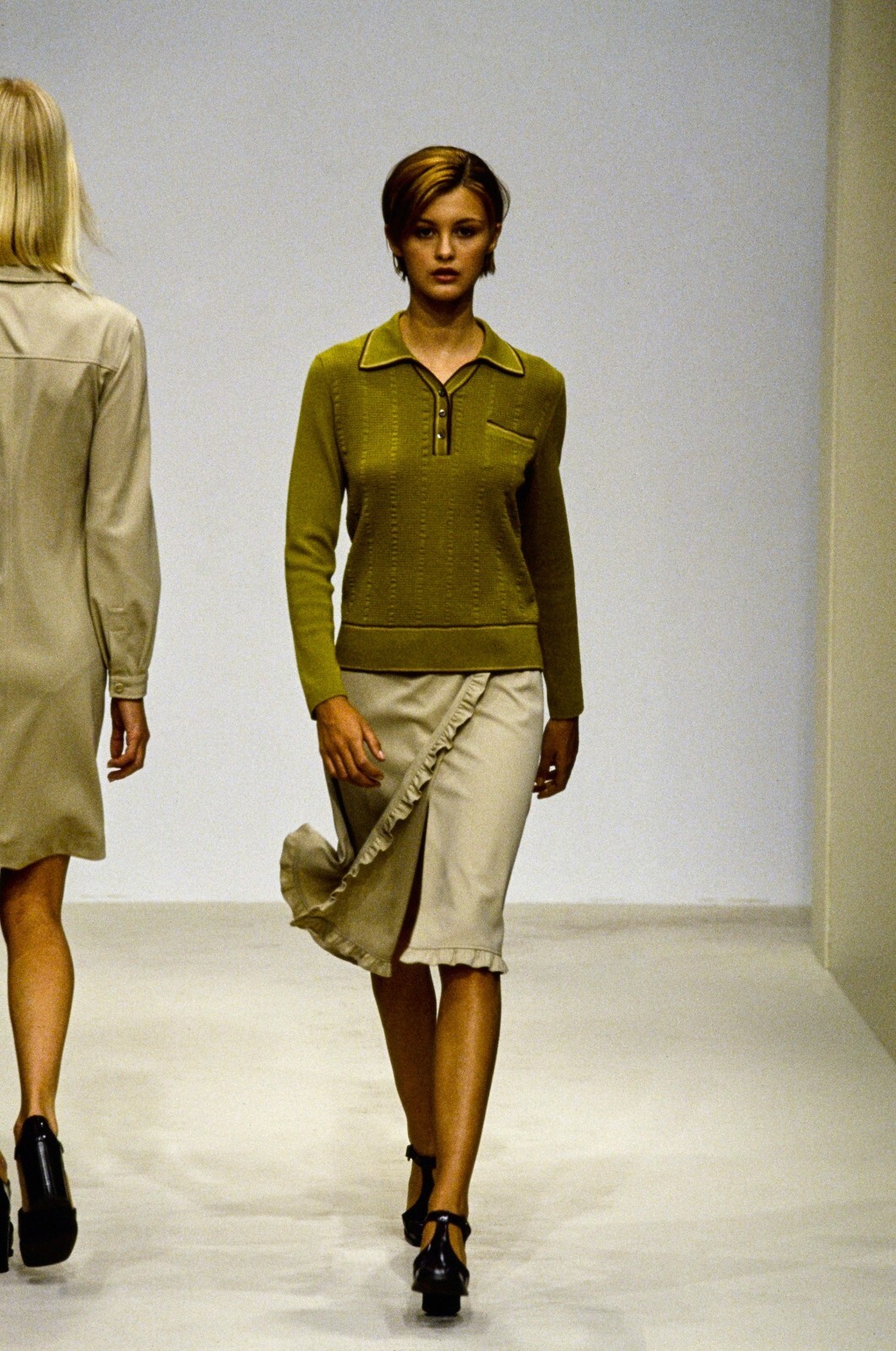 Prada Vintage Archive Spring 1996 Tan Ruffle Trim Wrap Skirt
