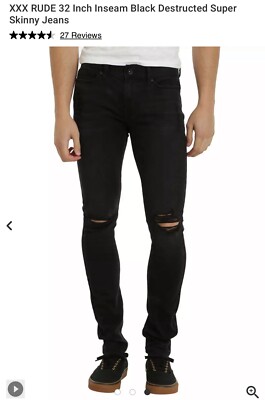 XXX Rude Jeans Mens (32x32) Black Destroyed Super  Skinny Hot Topic Denim