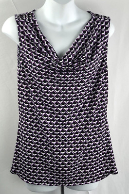 White House BlackMarket Sleeveless Top M Purple Psychedelic CowlNeck Funky retro