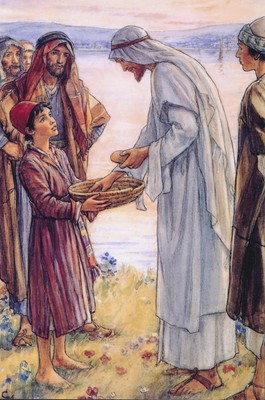 christian print bible parable jesus miracle of loaves bread &