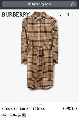 *Brand New*  Burbbery Check Cotton Shirt Dress Size US 12, Never Worn