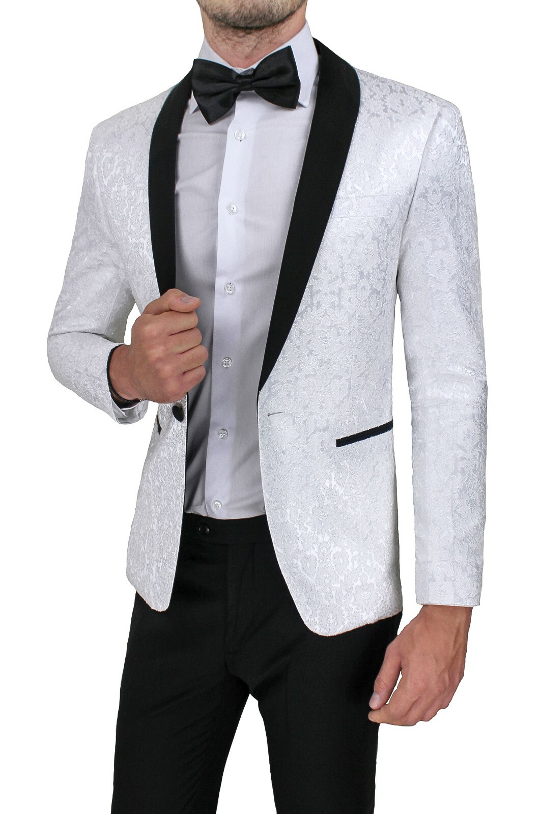 ABITO COMPLETO UOMO SARTORIALE BIANCO ELEGANTE RASO DAMASCATO SPOSO TESTIMONE