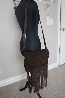 NEW JJ Winters Brown Suede Mazie Fringe Medium Crossbody Shoulder Bag Hobo Purse