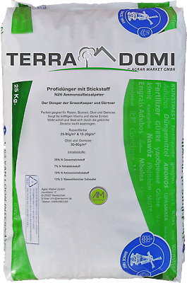 TerraDomi 25kg Ammonsulfatsalpeter N26 Stickstoff-Dünger • Profi Rasendünger •