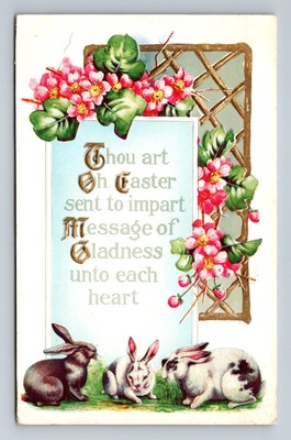 Bunny Rabbits Flowers Poem Vintage Easter Postcard