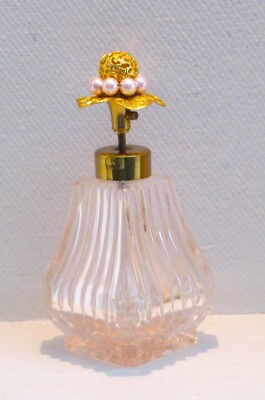 Vintage DeVilbiss Pink Perfume Bottle Pump Atomizer with Ornate Pearl Topper