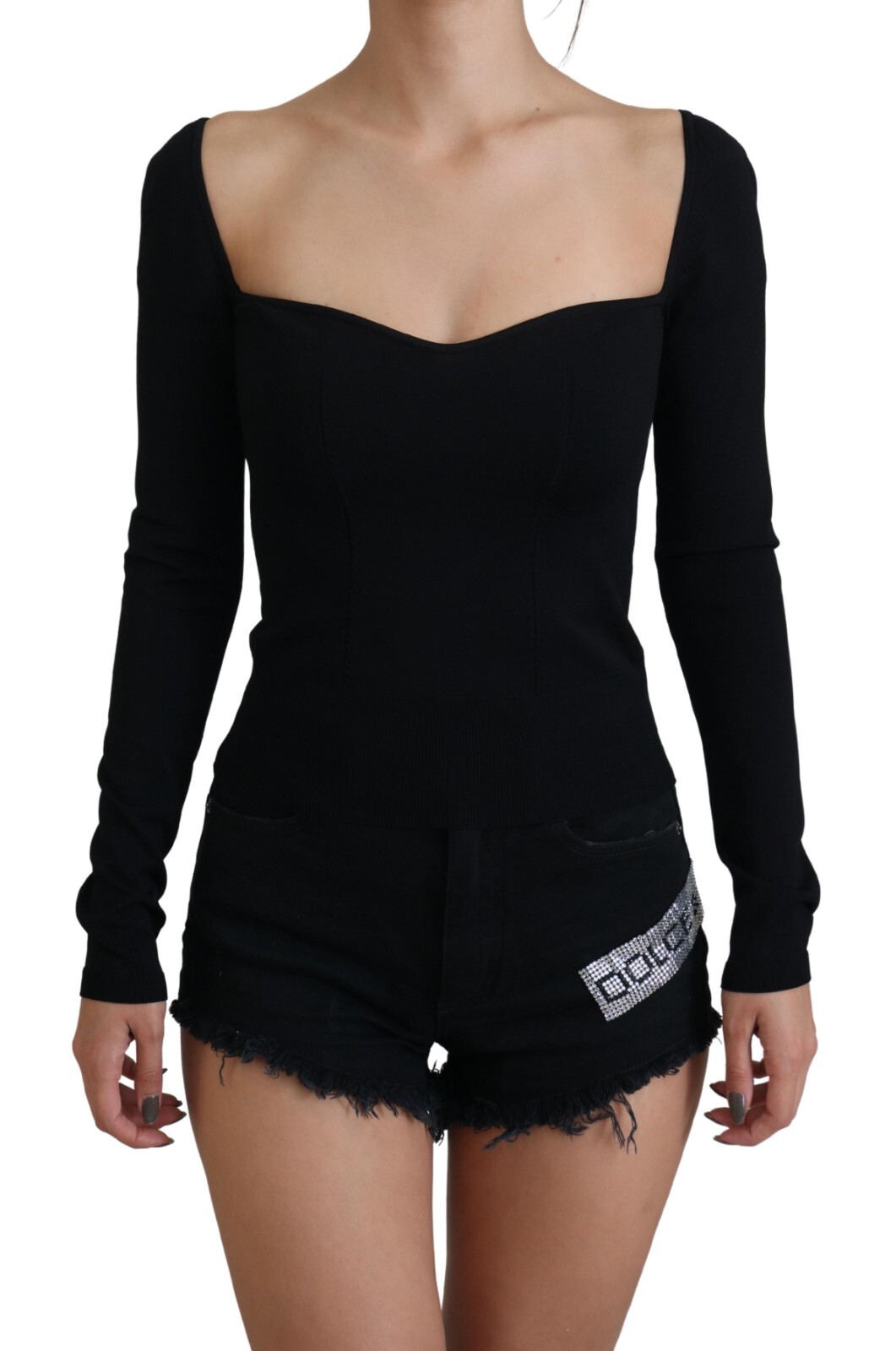 

DOLCE - GABBANA Свитер, черный вискозный пуловер с вырезом сердечком IT40/US6/ $1050