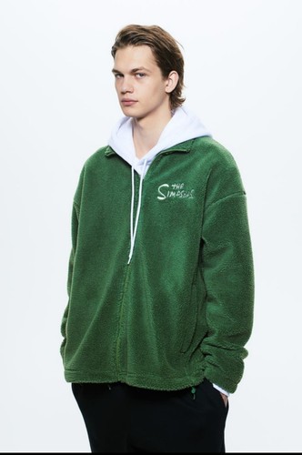 Pre-owned H&m Mens Oversized Fit Teddy Jacket The Simpsons Green Grass Homer Simpso Sz Xl