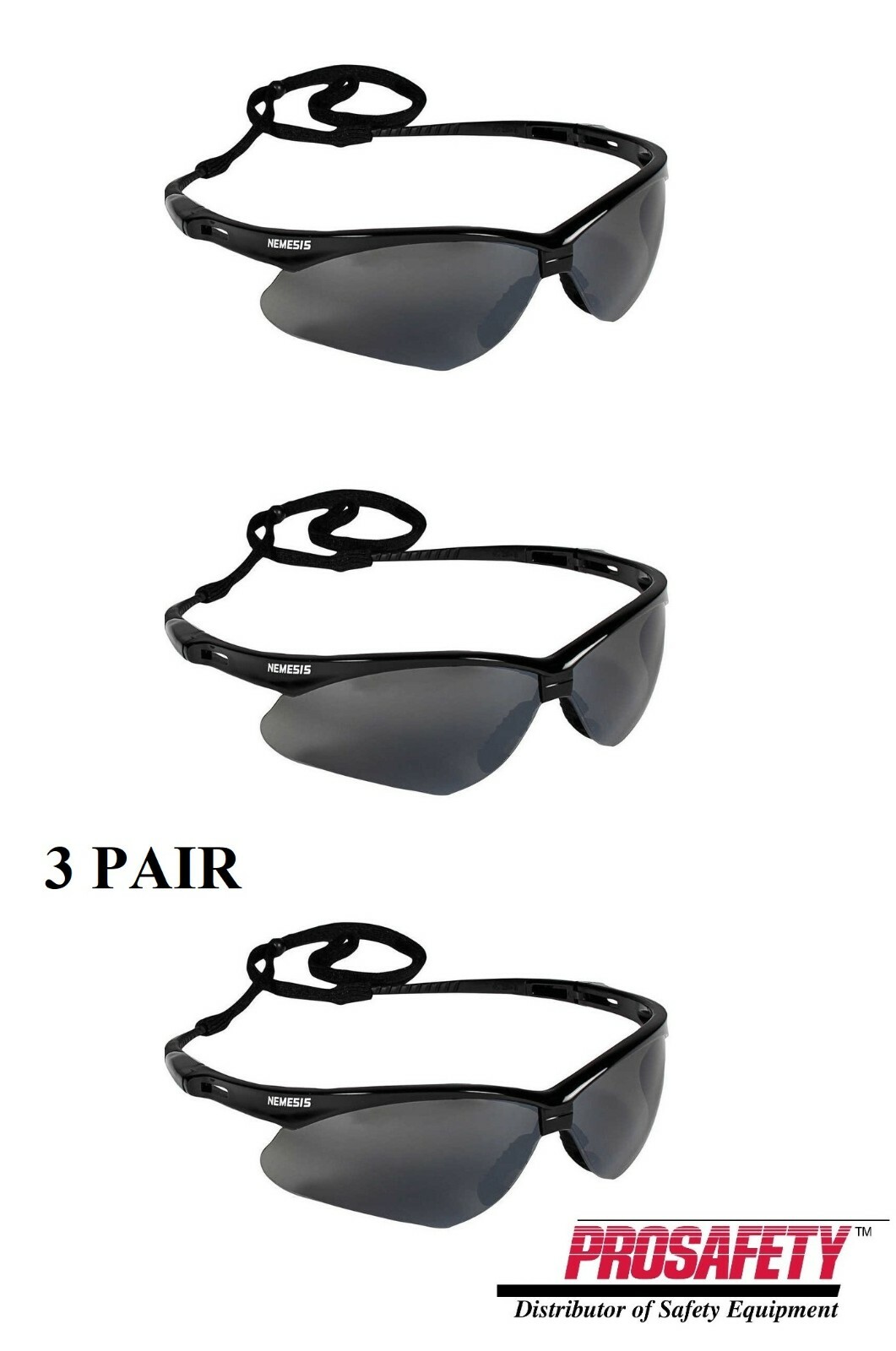 3 Paar NEMESIS Schutzbrille Sonnenbrille Schwarz Mit Smoke Grauen Verspiegelten Gläsern - ANSI Z87+