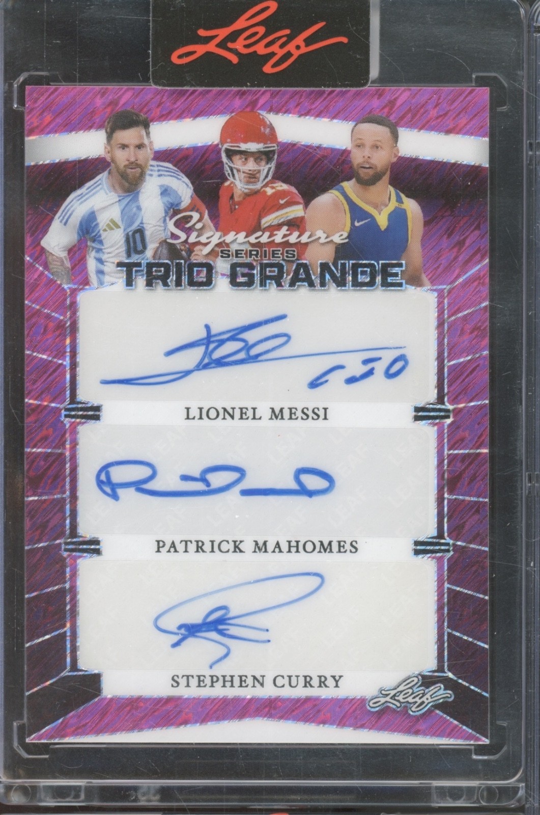 2025 Leaf Pink Shimmer Lionel Messi Patrick Mahomes II Stephen Curry 1/1 Auto