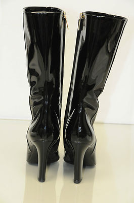 Pre-owned Tamara Mellon $995  Follow Me Patent Leather Mid Calf Black Boots Shoes 40.5