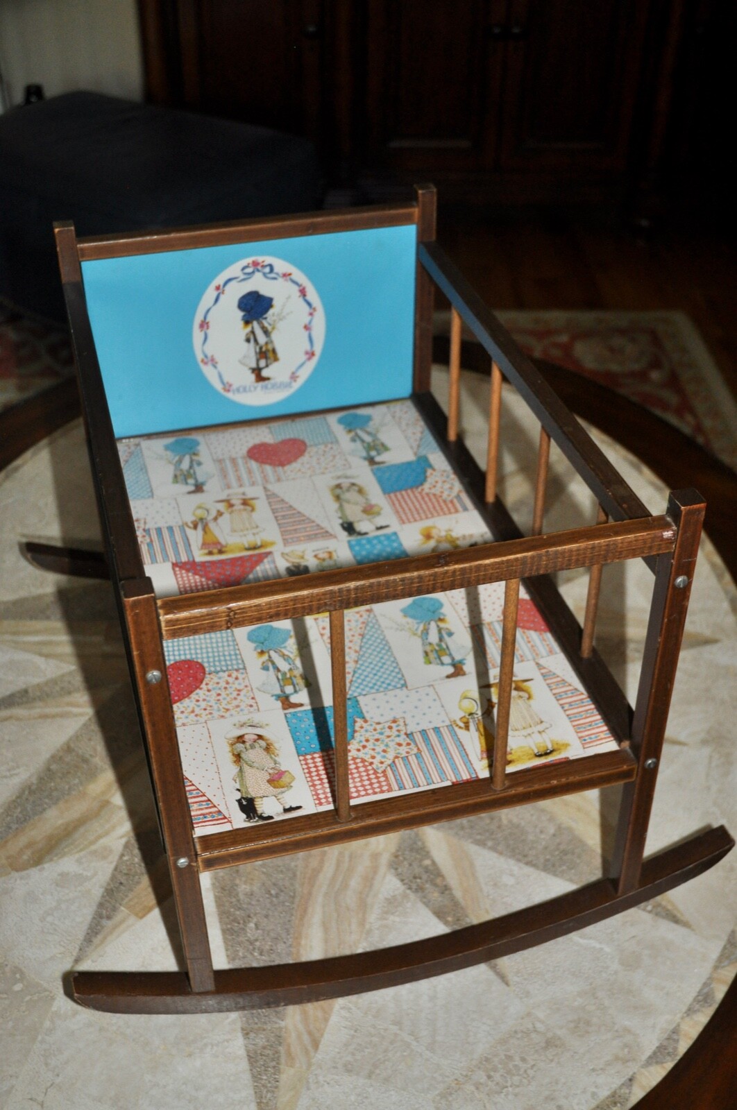Vtg Holly Hobbie Doll Bed Crib cradle~Am. Greeting 70's Wood