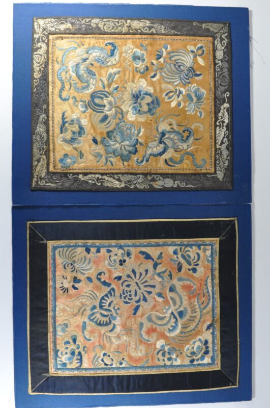2 Fine Antique Chinese Silk Embroidery Textile Art