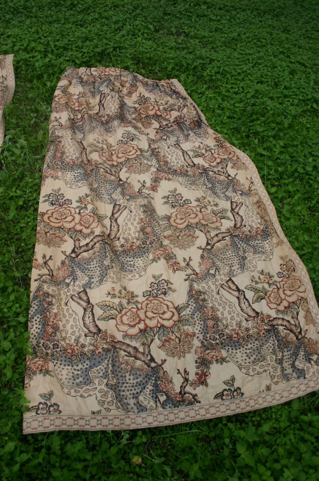 Antique Art Nouveau nature linen shabby fine vintage fabric drape curtain panels